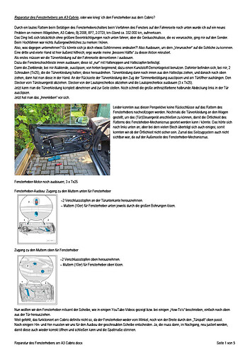 Reparatur des Fensterhebers am A3 Cabrio_Seite1